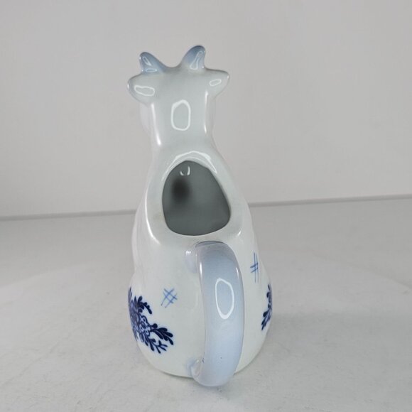 Vintage Ceramic Goat Creamer Blue White Floral Design - Picture 3 of 8